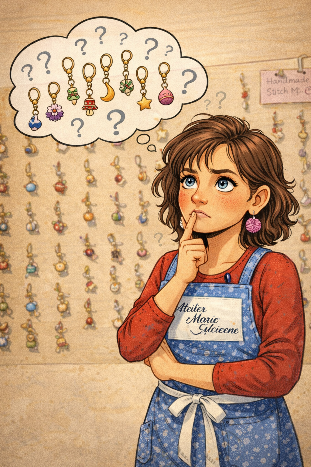 Marjan grübelt welche Maschenmarkierer mit zum Markt sollen