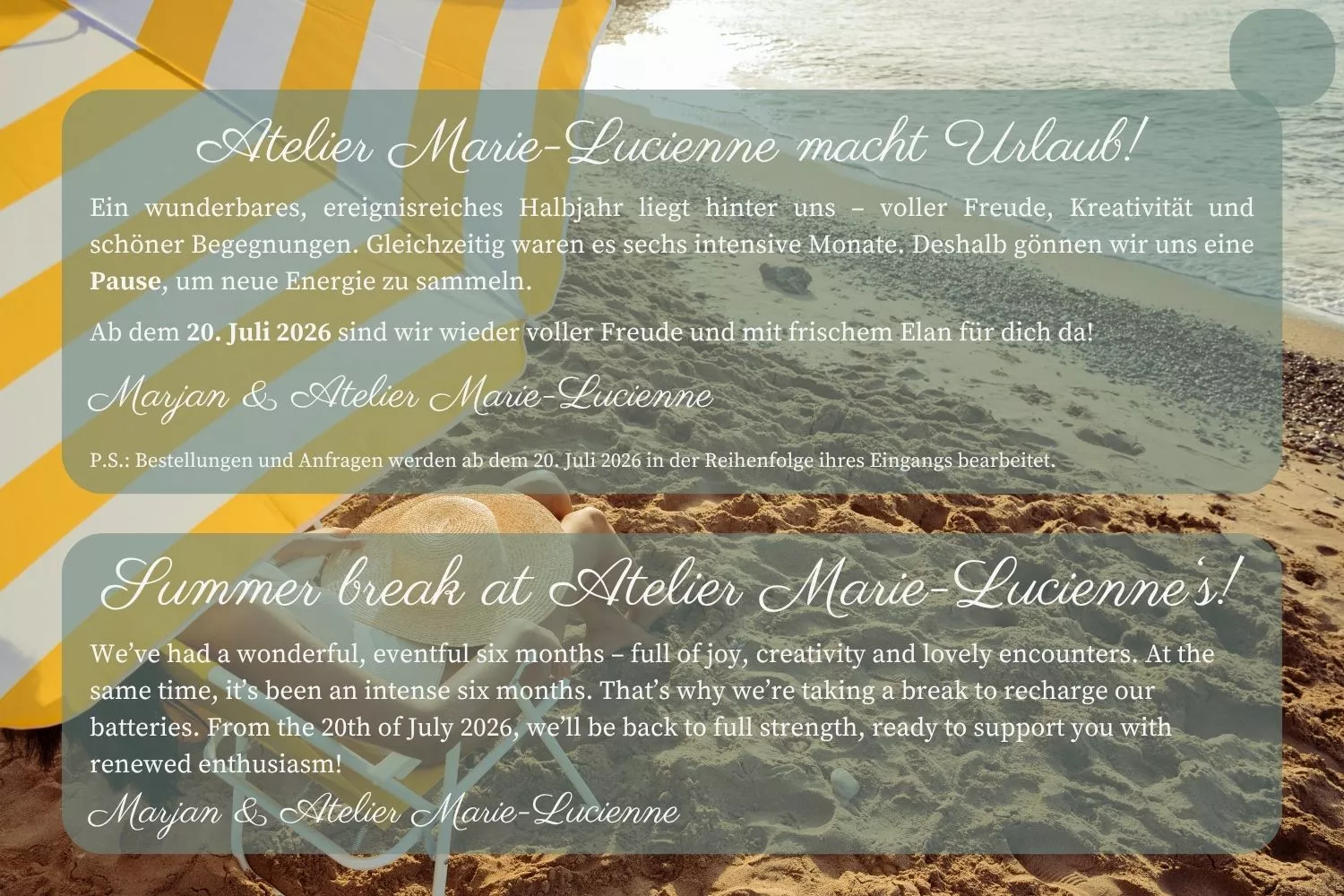 Atelier Marie-Lucienne macht Urlaub
