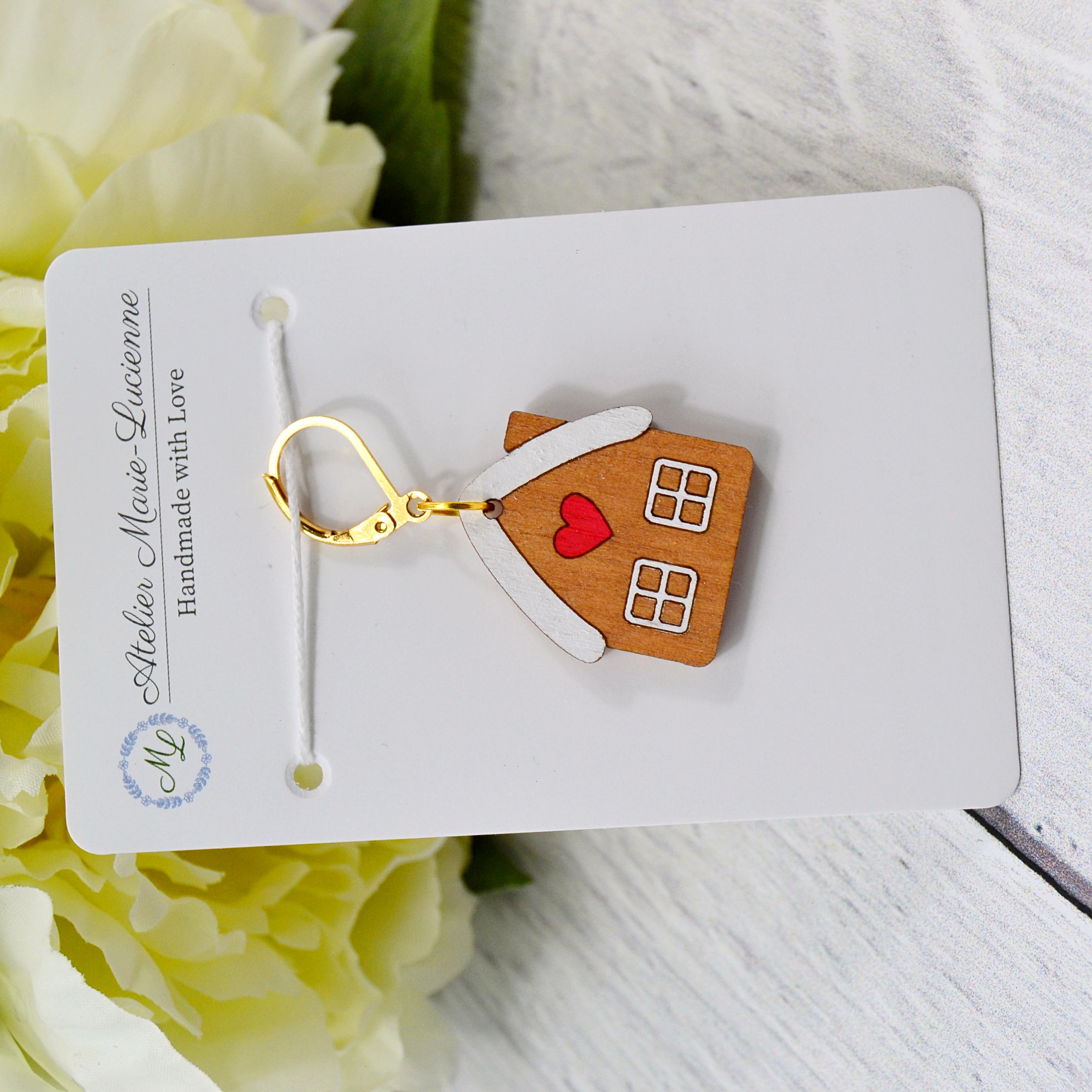 Holz Maschenmarkierer Lebkuchenhaus an Backing Card