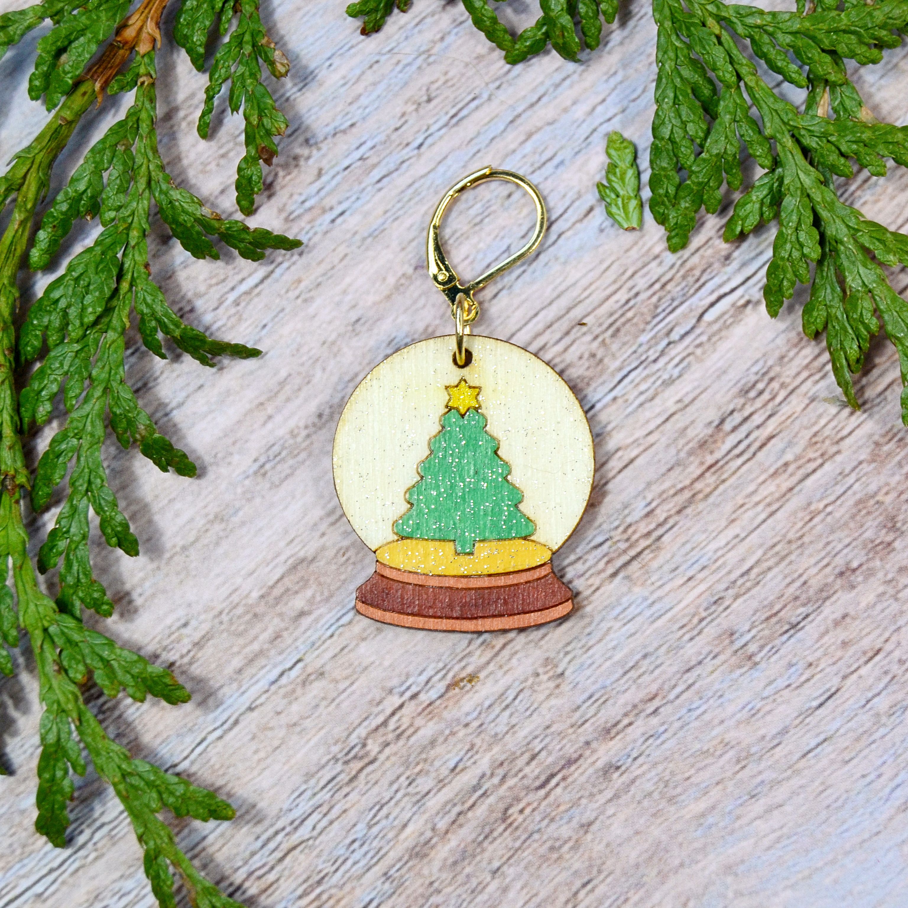 Snowglobe wooden stitch marker